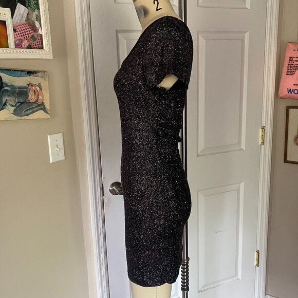 FOREVER 21 Black METALLIC Stretchy Rayon CLUB Wiggle Bandage Mini Dress *MEDIUM* - Picture 3 of 5